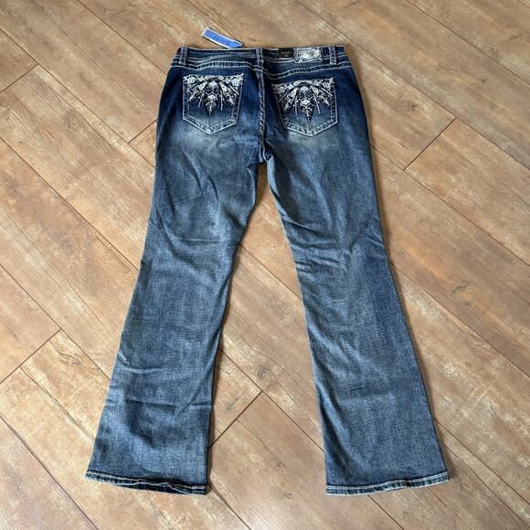 Grace in L.A. Easy Fit Bootcut Jeans Size 33 NWT Embroidered Rhinestone Pockets - Picture 8 of 10